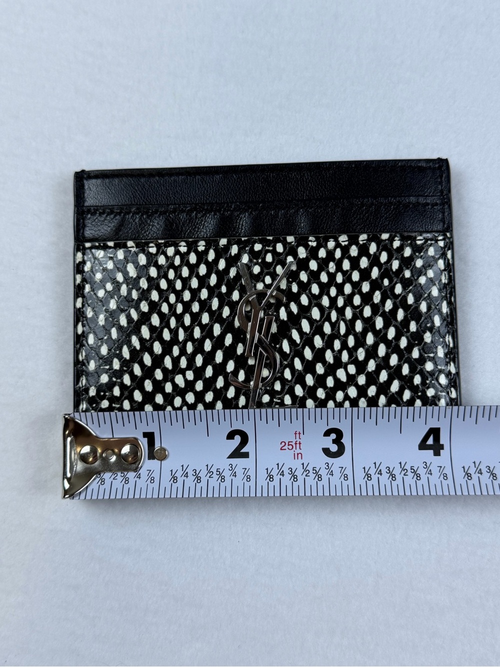 Saint Laurent Black and White Patterned Card Holder with YSL Logo - Picture 8 of 13
